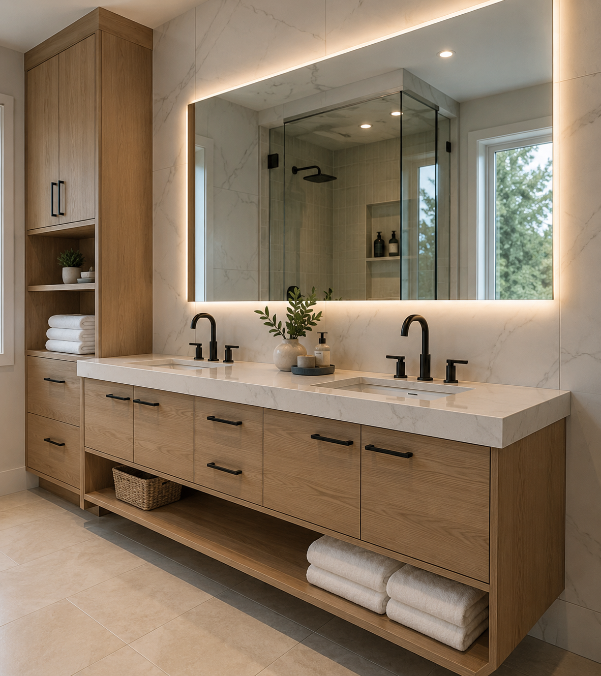 <h2>Bathroom Vanities & Storage Solutions</h2> <h2>Bathroom Vanities & Storage Solutions</h2>